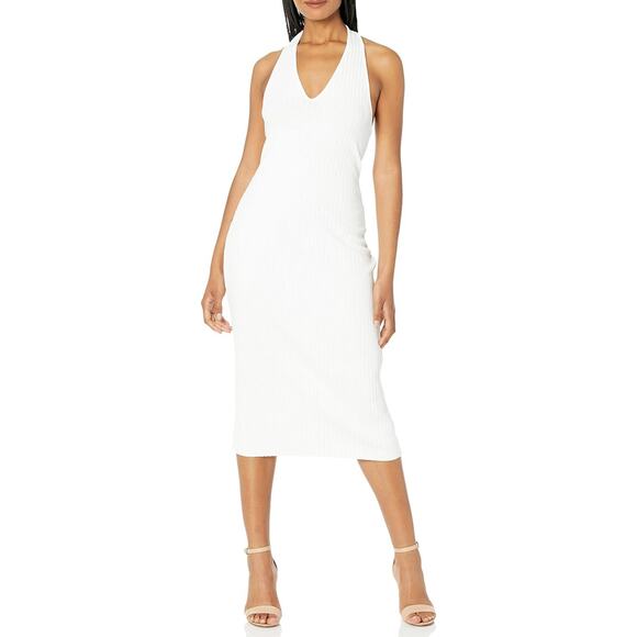 Vince Ribbed Halter Midi Dress white Women's Large Cotton Blend Bridal Shower - Picture 1 of 11